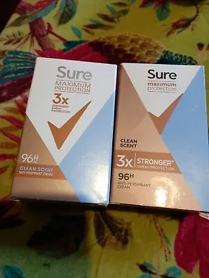 £4.99 • Buy 2 X Sure Maximum Protection Clean Scent 96h Protection Anti-perspirant