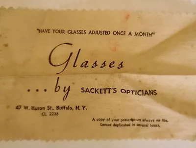 Vtg Buffalo NY Optometrist Eye Glasses Cleaning Cloth Sackett's Opticians Huron  • $5.95