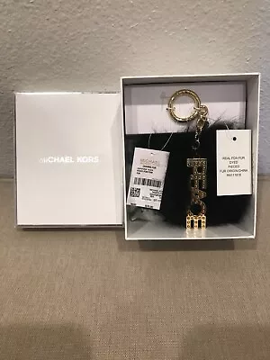 NWT Michael Kors Gold Metal Peace Tag With Black Fox Fur Pom Pom Purse Charm/Tag • $40