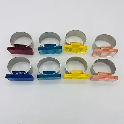 Vintage Mid Century Modern Metal And Colorful Lucite Napkin Holder Rings Set/8 • $29.99