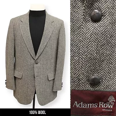 VINTAGE TWEED Mens Gray HERRINGBONE 100% WOOL Sport Coat Suit Jacket Blazer 44 R • $49.99