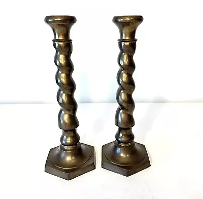 Pair Of Vintage Brass Candle Stick Holders India Twisted 12 1/4” Tall Heavy • $47.95