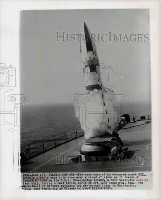 1963 Press Photo Test Firing Of Navy's Polaris Missile From Ship Off Florida • $19.99