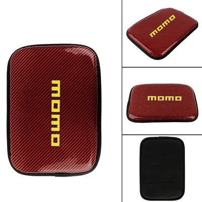 MOMO Car Armrest Cover Center Console Box Carbon Leather Cushion Pad Red • $12