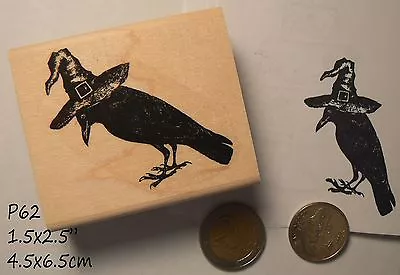P60 Halloween Crow With Witch Hat Rubber Stamp • $12.75