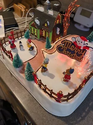 £19.99 • Buy Christmas Village House And Ice Skating Fibre Optic Animated Musical PAT Tested
