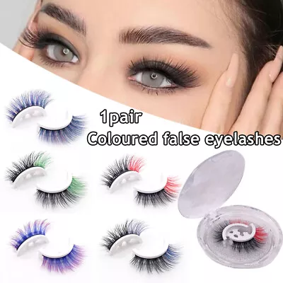 Reusable Self Adhesive 3D False Eyelashes Colored Long Thick Fake Eye Lashes Box • £1.88