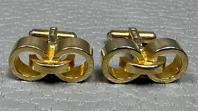 Vintage Locked Circles Yellow Gold Plated Cuff Links • $19.95