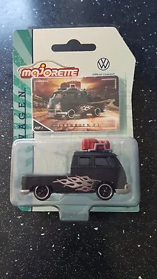 Majorette ~ Volkswagen T1 With Collectors Card Matte Black Flat Bed.  NEW!! • £4.99
