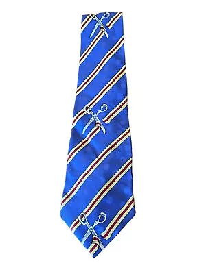 Nicole Miller Y2K Blue Scissor Stripe Polka Dot Novelty Print Silk Neck Tie • $29.06