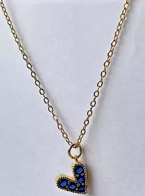 Light Gold 10k Luck Navy Blue   Heart  Pendant Hypoallergenic Trendy • $33