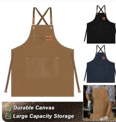 TAN Chef Apron With Pockets Waterdrop Resistant Cotton Canvas. One Size • $12.99