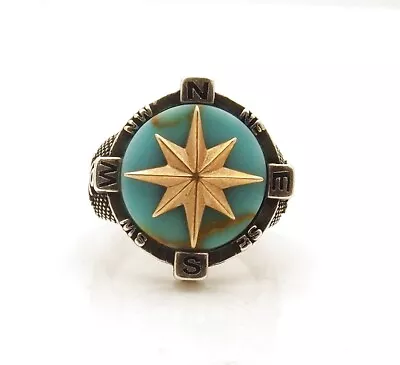 Sailor's Compass Anchor Design Natural Turquoise 925 Silver Ring • $49