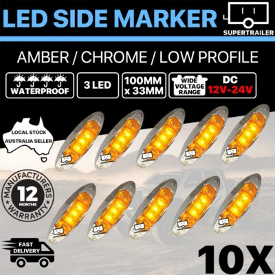 $35.66 • Buy 10X Amber Clearance Light Side Marker Led Trailer Truck LORRY LAMP Chrome 12-24V