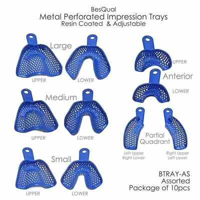 Dental Metal Perforated Impression Trays Resin Coated & Adjustable 12pcs 10Types • $17.98