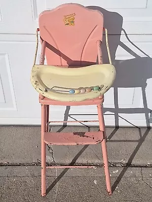 AMSCO DOLL-E-HICHAIR  VINTAGE  PINK  Doll High Chair 1950s Metal Toy • $30.99