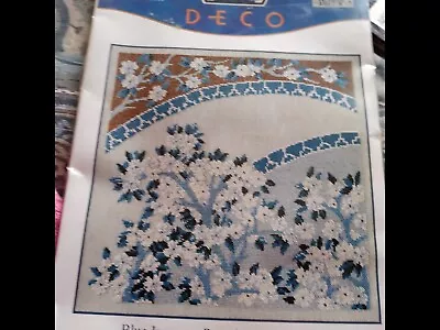  DMC DECO XC1099 Blue Japanese Porcelain And Flowers Cross Stitch Kit 12x12” • £25