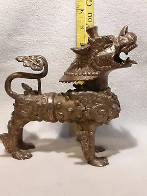 Vintage Heavy Brass Bronze Chinese Foo Dog Statue 4.69 Lbs • $75