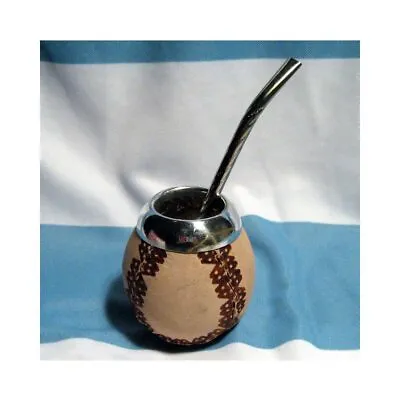 Argentina Mate Gourde Yerba Tea Drinking Straw Bombilla Carved Handmade Kit 0164 • $11.02