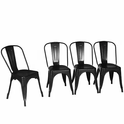 Set Of 4 Metal Dining Chair Stackable Bar Cafe Side Chair Black • $128