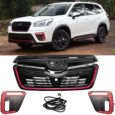 For 2019-2021 Subaru Forester Sport Front Bumper Grille W/Red Trim Fog Light Set • $154.99