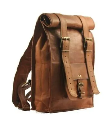 Men's Leather Backpack Bag Rucksack Messenger Laptop Satchel Genuine Vintage • £66.08