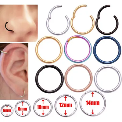 $0.99 • Buy Surgical Steel Nose Ring Septum Clicker Hinge Segment Ear Helix Tragus Ring Hoop