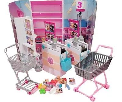 Barbie Grocery Store Supermarket W/ 2 Checkouts And Extra Cart 2017 Playset • $19.99