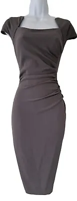 Womens Lk Bennett Grey Draped Stretch Crepe Formal Work Bodycon Dress 10 New. • £59.99