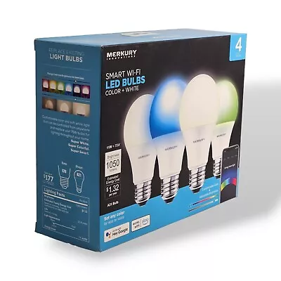 Merkury Innovations Smart Wi-Fi LED Adjustable Color And Brightness Bulbs 4 Pack • $24.99