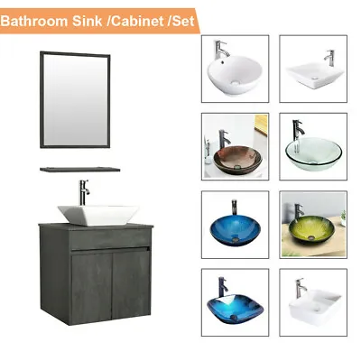 24  Vanity Bathroom Set Sink Cabinet Vessel Glass Ceramic W/ Faucet Combo Wall • $109.99