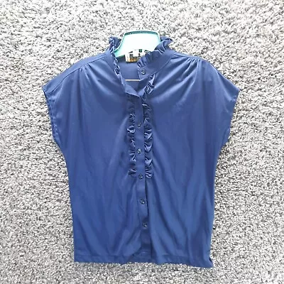 Vintage Contemporary Classics Blouse Women Medium Blue Sleeveless Ruffled • $3.59