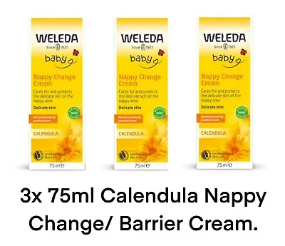 3x Premium Weleda Baby Calendula Nappy Barrier Cream 75ml BBE 08/23 • £11.99