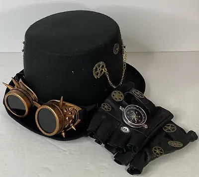 Steampunk Top Hat Goggles & Gloves Gothic Novelty Costume Headgear • $24.99