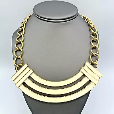 Vintage 80s MONET Enamel Statement Runway Chunky Bib Necklace Gold Tone  20  • $38.95