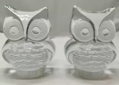 Pair Of Viking Glass Frosted/Clear OWL Bookends Paperweight Figurines 6  MCM VTG • $25