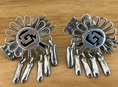 VINTAGE Signed GON Sterling Silver Hacienda Shadow Earrings Mayan Symbol Mexico • $50