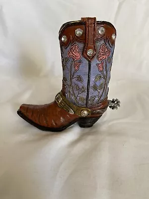 Hobby Lobby Decorative Floral Cowboy Boot 4 X4  Rhinestones/Spur Ceramic Resin • £10.61