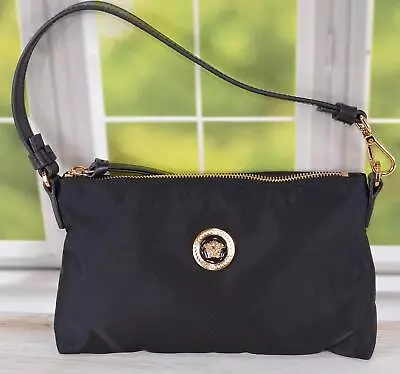 NEW Versace $625 Black Nylon Medusa Head Plaque Purse Shoulder Evening Bag • $259.56