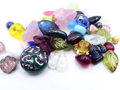 £2.99 • Buy 50g Mix Of Pressed Czech Glass Beads Square Teardrop Flower Leaf Rondelle Spacer