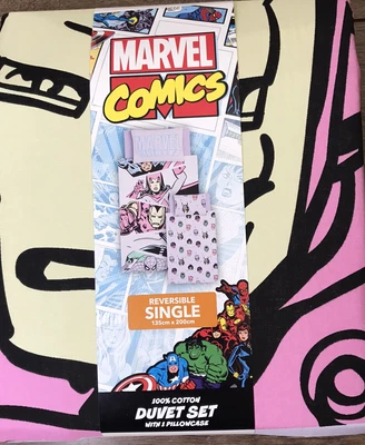 £16.50 • Buy Marvel Comics Reversible Single Duvet Cover Set Lilac /  Pink Girls Bedroom  NEW