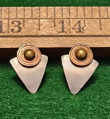 RARE Vintage 925 Sterling & Bronze Majorie Baer MB SF Modernist Arrow Earrings  • $74.99