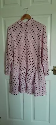 Mint Velvet Women Pink Red Polka Dot Collar Long Sleeves Ruffled Dress Size UK12 • £35