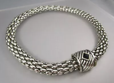 Chunky Silver Tone Popcorn Chain Black Magnetic Clasp Collar 18  Necklace 6056 • $9.99