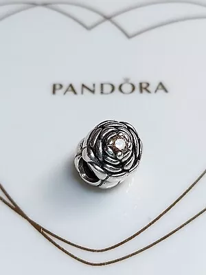 Genuine Pandora Silver Blooming Rose With CZ Stones Charm 925 ALE • £12