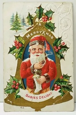 $6.79 • Buy Merry Christmas Santa Babies Delight C1910 Embossed Postcard F10