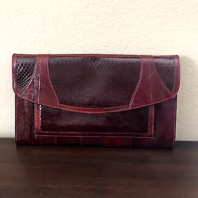 Vintage Eel Skin Purse Clutch Handbag Burgundy • $24.99