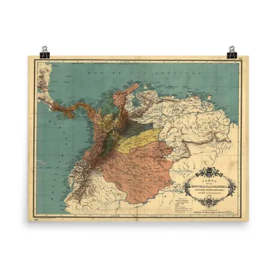 $26 • Buy Old Columbia Map (1886) Vintage Latin America Country Atlas Poster