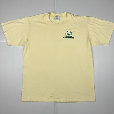 Vintage 80s Seattle SuperSonics Chest Logo T Shirt Yellow XL Single Stitch • $49.99