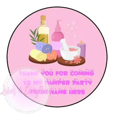 Personalised Pamper Party Stickers Pink Birthday Party Thank You Sweet Cone • £2.25